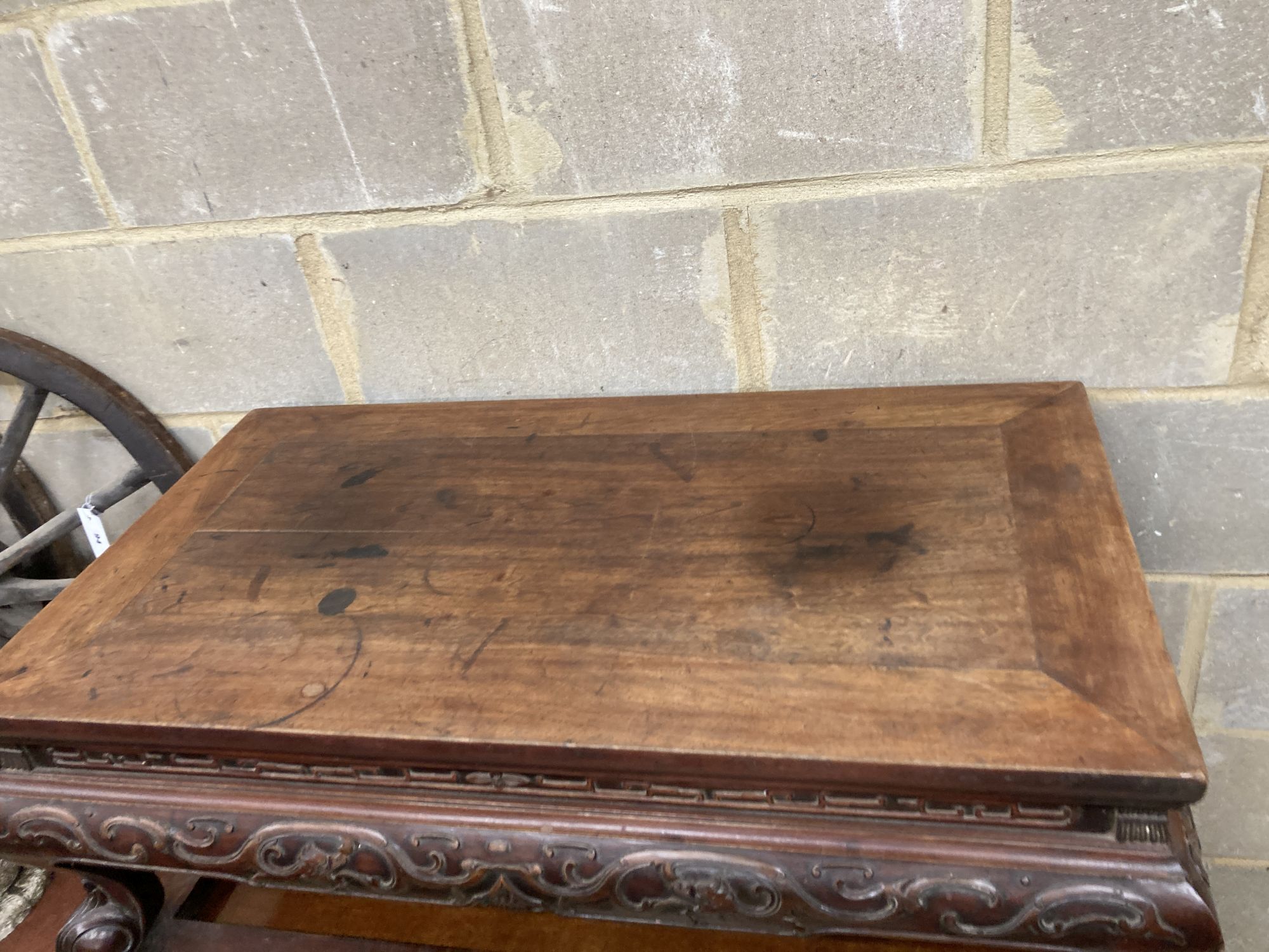 A 19th century Chinese rectangular low table, length 92cm, depth 52cm, height 35cm